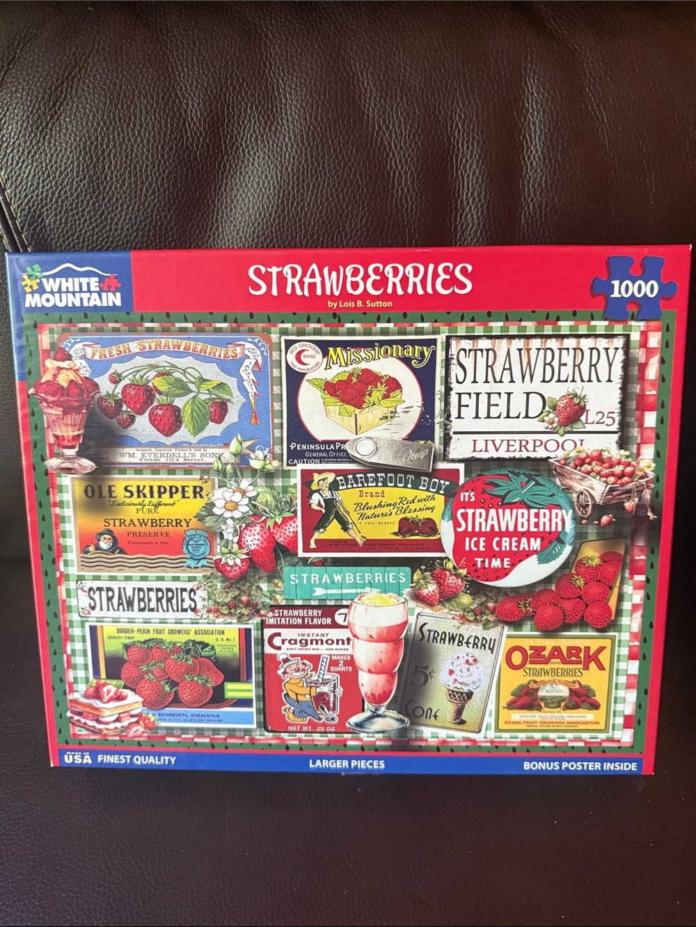White Mountain Strawberries Collage jigsaw Puzzle Red, Green, White 1000 pieces
